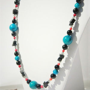 Long Handmade Jasper Gemstone and Crystal Necklace